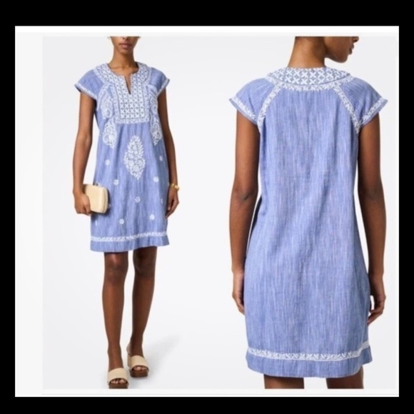 Roller Rabbit | Faith Chambray Embroidered Shift Dress Size Large - Picture 2 of 10